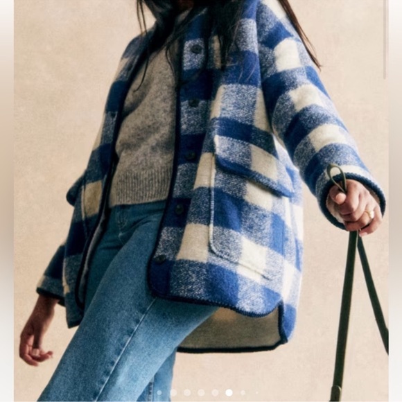 🦋Sezane Farel Blue and Ecru Check Sherpa Jacket NWT - Picture 5 of 6